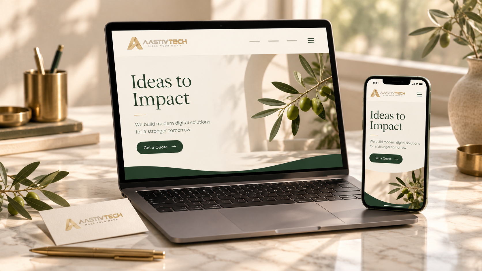 Responsive business website design shown on laptop and smartphone